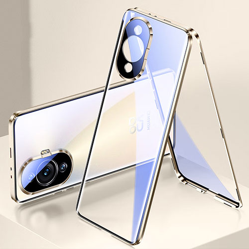 Luxury Aluminum Metal Frame Mirror Cover Case 360 Degrees for Huawei Nova 11 Pro Gold