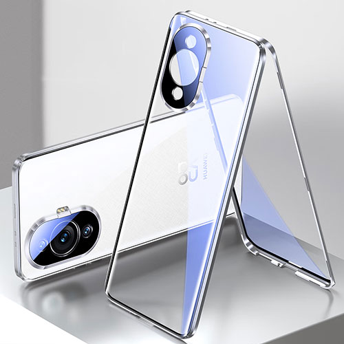 Luxury Aluminum Metal Frame Mirror Cover Case 360 Degrees for Huawei Nova 11 Silver