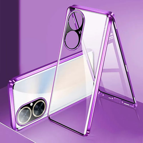 Luxury Aluminum Metal Frame Mirror Cover Case 360 Degrees for Huawei Nova 11i Purple