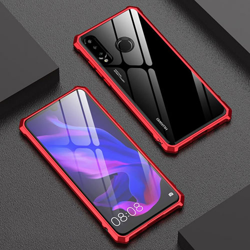 Luxury Aluminum Metal Frame Mirror Cover Case 360 Degrees for Huawei Nova 4e Red