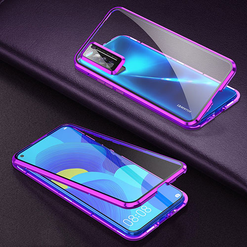 Luxury Aluminum Metal Frame Mirror Cover Case 360 Degrees for Huawei Nova 7 5G Purple