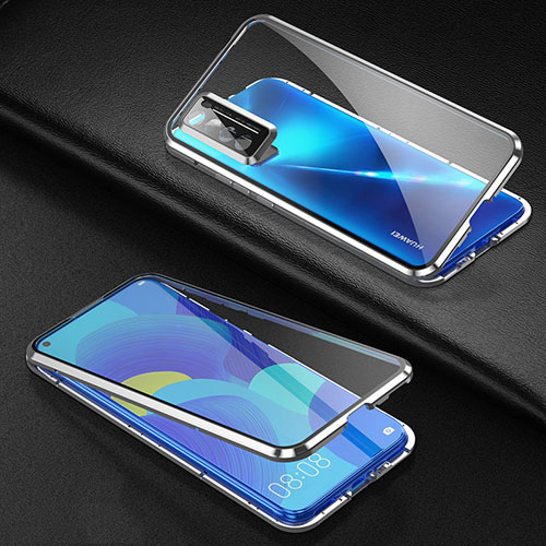 Luxury Aluminum Metal Frame Mirror Cover Case 360 Degrees for Huawei Nova 7 5G Silver