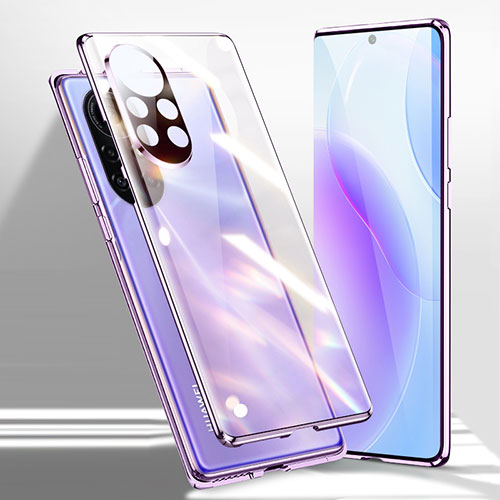 Luxury Aluminum Metal Frame Mirror Cover Case 360 Degrees for Huawei Nova 8 5G Purple