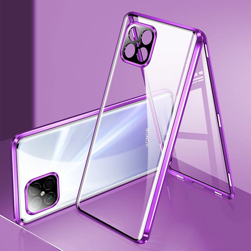 Luxury Aluminum Metal Frame Mirror Cover Case 360 Degrees for Huawei Nova 8 SE 4G Purple