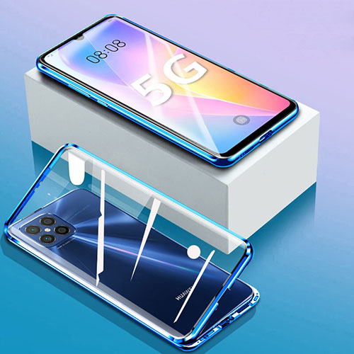 Luxury Aluminum Metal Frame Mirror Cover Case 360 Degrees for Huawei Nova 8 SE 5G Blue