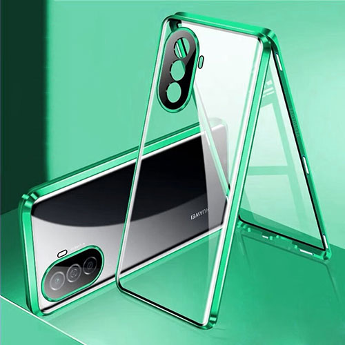 Luxury Aluminum Metal Frame Mirror Cover Case 360 Degrees for Huawei Nova Y70 Green