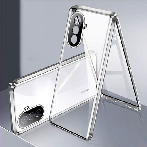 Luxury Aluminum Metal Frame Mirror Cover Case 360 Degrees for Huawei Nova Y70 Silver