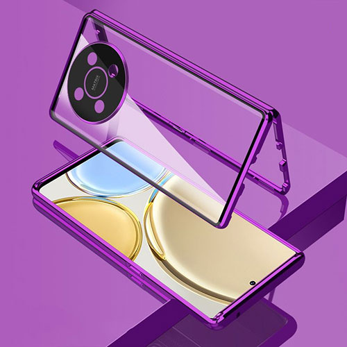 Luxury Aluminum Metal Frame Mirror Cover Case 360 Degrees for Huawei Nova Y91 Purple