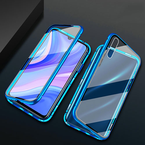 Luxury Aluminum Metal Frame Mirror Cover Case 360 Degrees for Huawei P smart S Blue