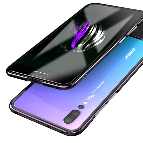 Luxury Aluminum Metal Frame Mirror Cover Case 360 Degrees for Huawei P20 Pro Purple