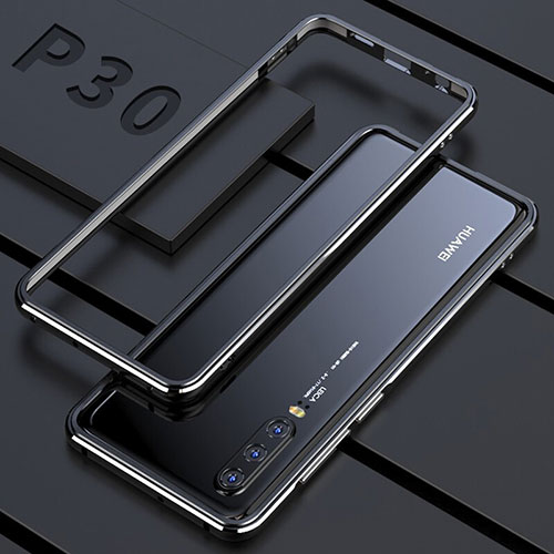 Luxury Aluminum Metal Frame Mirror Cover Case 360 Degrees for Huawei P30 Black