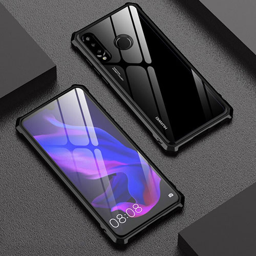 Luxury Aluminum Metal Frame Mirror Cover Case 360 Degrees for Huawei P30 Lite New Edition Black