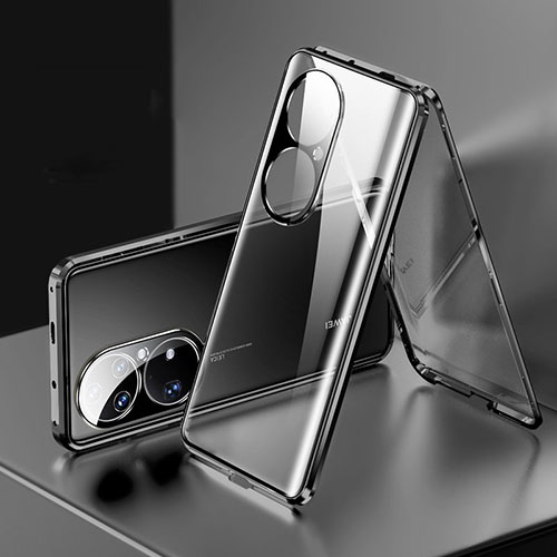 Luxury Aluminum Metal Frame Mirror Cover Case 360 Degrees for Huawei P50 Black