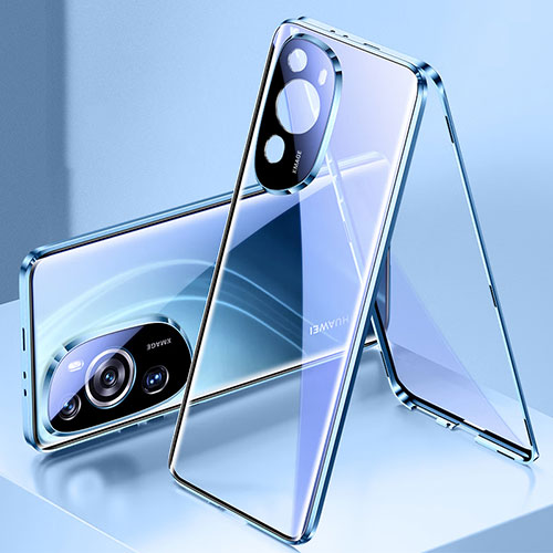 Luxury Aluminum Metal Frame Mirror Cover Case 360 Degrees for Huawei P60 Art Blue