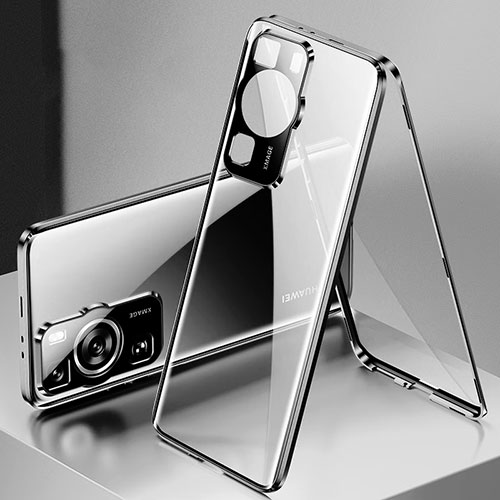 Luxury Aluminum Metal Frame Mirror Cover Case 360 Degrees for Huawei P60 Pro Black