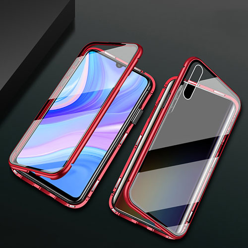 Luxury Aluminum Metal Frame Mirror Cover Case 360 Degrees for Huawei Y8p Red