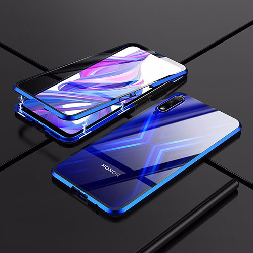 Luxury Aluminum Metal Frame Mirror Cover Case 360 Degrees for Huawei Y9 Prime (2019) Blue