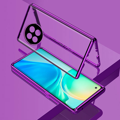 Luxury Aluminum Metal Frame Mirror Cover Case 360 Degrees for OnePlus 11 5G Purple