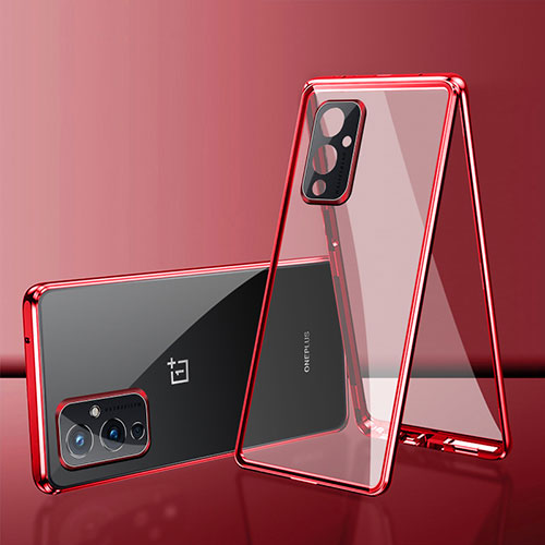 Luxury Aluminum Metal Frame Mirror Cover Case 360 Degrees for OnePlus 9 5G Red