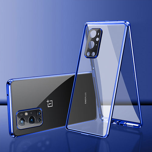 Luxury Aluminum Metal Frame Mirror Cover Case 360 Degrees for OnePlus 9 Pro 5G Blue