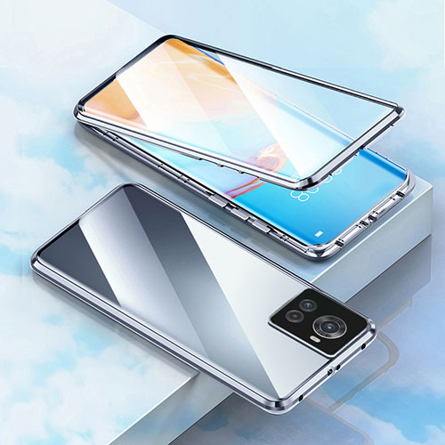 Luxury Aluminum Metal Frame Mirror Cover Case 360 Degrees for OnePlus Ace 5G Silver