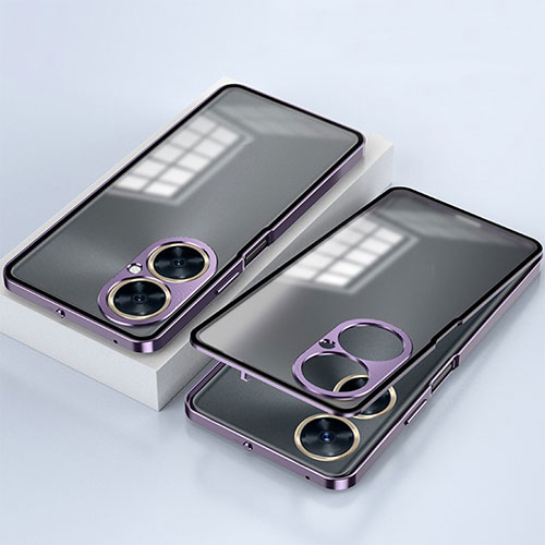 Luxury Aluminum Metal Frame Mirror Cover Case 360 Degrees for OnePlus Nord N30 5G Purple