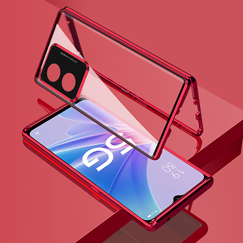 Luxury Aluminum Metal Frame Mirror Cover Case 360 Degrees for Oppo A1 5G Red