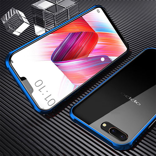 Luxury Aluminum Metal Frame Mirror Cover Case 360 Degrees for Oppo A12e Blue