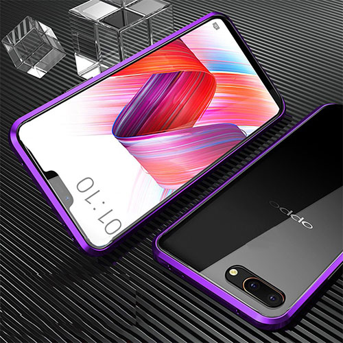 Luxury Aluminum Metal Frame Mirror Cover Case 360 Degrees for Oppo A12e Purple