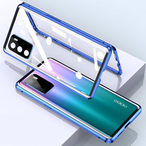 Luxury Aluminum Metal Frame Mirror Cover Case 360 Degrees for Oppo A16s Blue