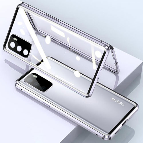 Luxury Aluminum Metal Frame Mirror Cover Case 360 Degrees for Oppo A16s Silver