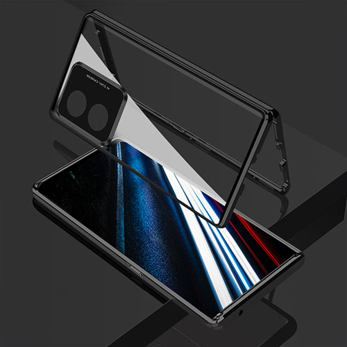 Luxury Aluminum Metal Frame Mirror Cover Case 360 Degrees for Oppo A18 Black