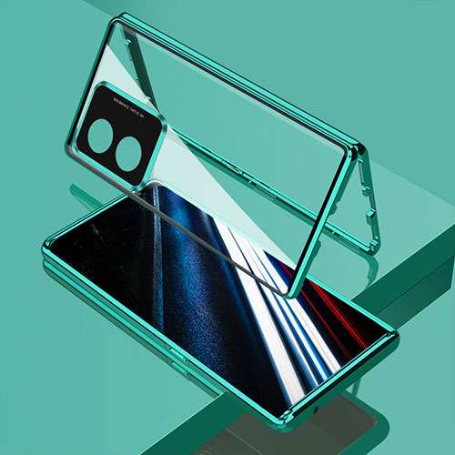 Luxury Aluminum Metal Frame Mirror Cover Case 360 Degrees for Oppo A18 Green