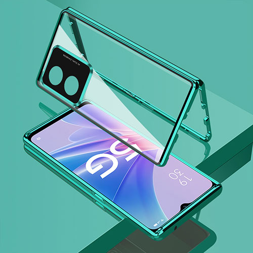 Luxury Aluminum Metal Frame Mirror Cover Case 360 Degrees for Oppo A1x 5G Green