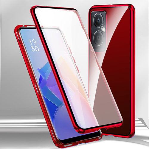 Luxury Aluminum Metal Frame Mirror Cover Case 360 Degrees for Oppo A2 5G Red