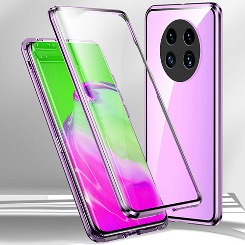 Luxury Aluminum Metal Frame Mirror Cover Case 360 Degrees for Oppo A2 Pro 5G Purple