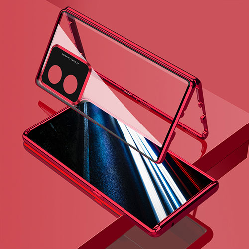 Luxury Aluminum Metal Frame Mirror Cover Case 360 Degrees for Oppo A38 Red