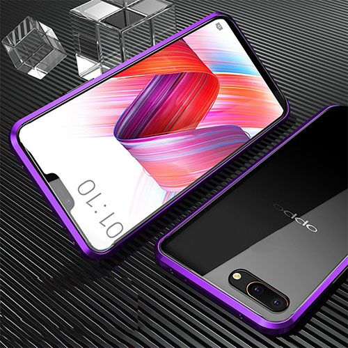 Luxury Aluminum Metal Frame Mirror Cover Case 360 Degrees for Oppo A5 Purple