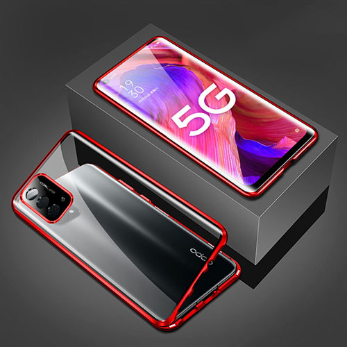 Luxury Aluminum Metal Frame Mirror Cover Case 360 Degrees for Oppo A54 5G Red