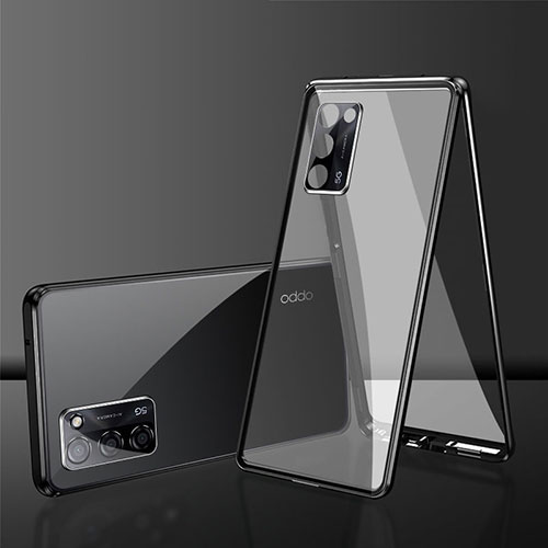 Luxury Aluminum Metal Frame Mirror Cover Case 360 Degrees for Oppo A55 5G Black