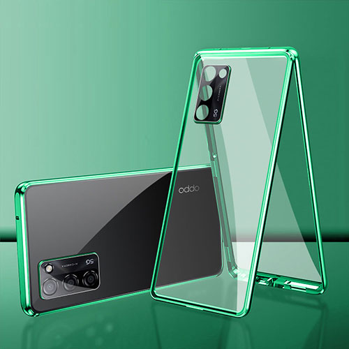 Luxury Aluminum Metal Frame Mirror Cover Case 360 Degrees for Oppo A55 5G Green