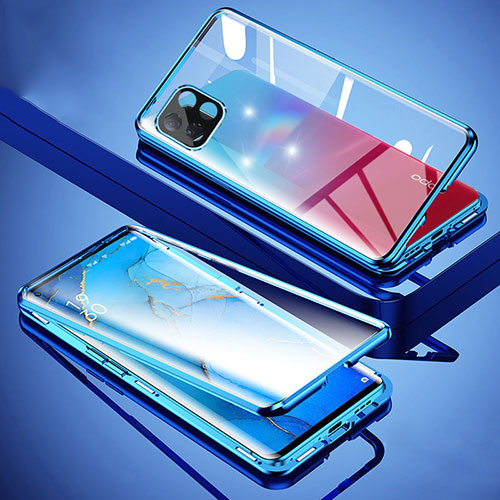 Luxury Aluminum Metal Frame Mirror Cover Case 360 Degrees for Oppo A72 5G Blue