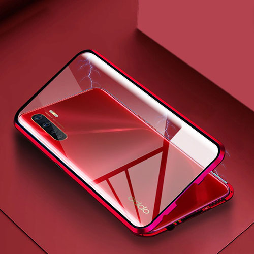 Luxury Aluminum Metal Frame Mirror Cover Case 360 Degrees for Oppo A91 Red