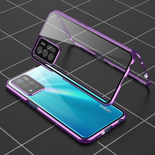 Luxury Aluminum Metal Frame Mirror Cover Case 360 Degrees for Oppo A93s 5G Purple