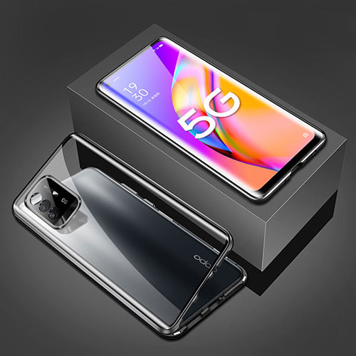 Luxury Aluminum Metal Frame Mirror Cover Case 360 Degrees for Oppo A94 5G Black