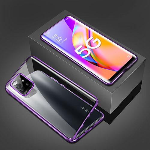 Luxury Aluminum Metal Frame Mirror Cover Case 360 Degrees for Oppo A94 5G Purple