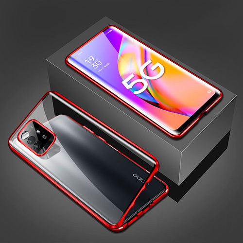 Luxury Aluminum Metal Frame Mirror Cover Case 360 Degrees for Oppo A94 5G Red