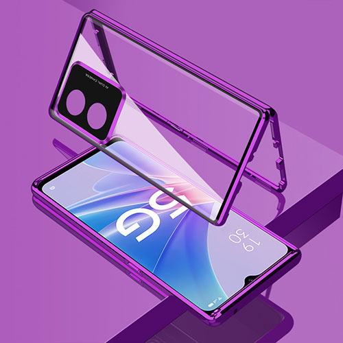 Luxury Aluminum Metal Frame Mirror Cover Case 360 Degrees for Oppo A98 5G Purple