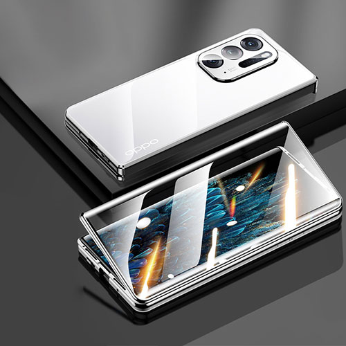 Luxury Aluminum Metal Frame Mirror Cover Case 360 Degrees for Oppo Find N 5G Silver