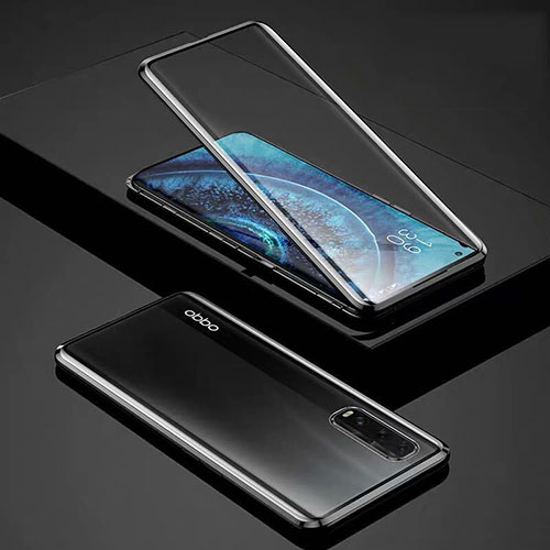 Luxury Aluminum Metal Frame Mirror Cover Case 360 Degrees for Oppo Find X2 Black